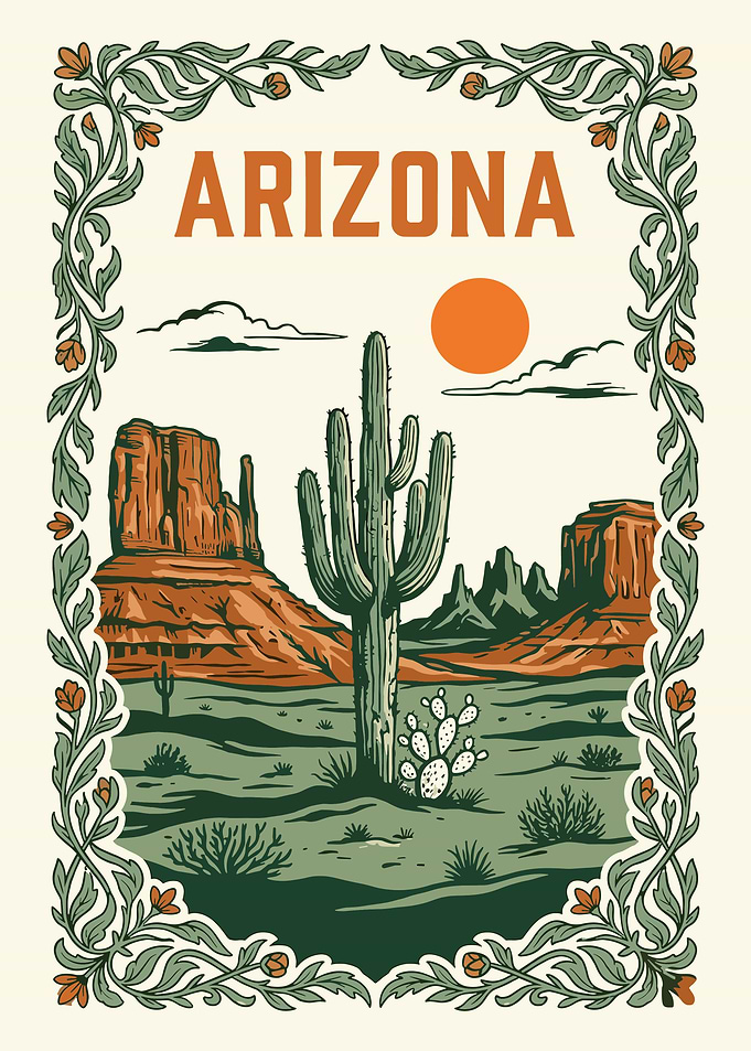 Vintage Arizona Desert Travel Poster