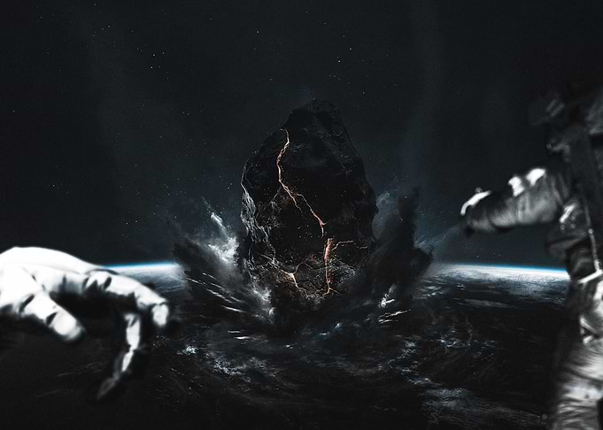 Astronauts Witnessing a Cosmic Impact