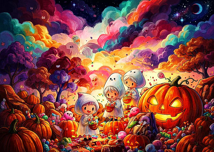 Whimsical Halloween Night with Cute Ghosts