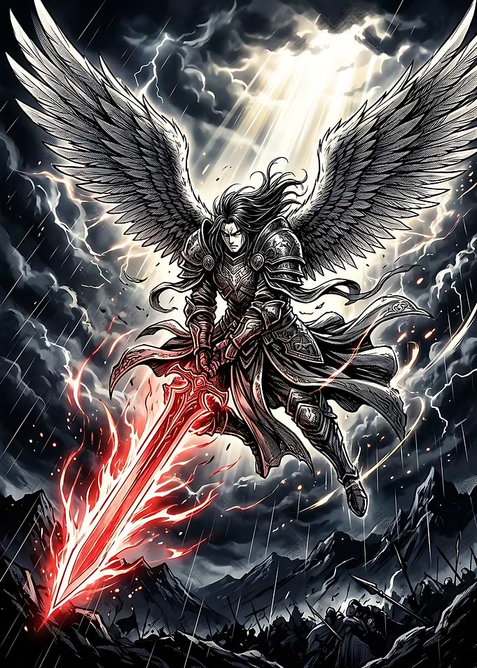 Winged Warrior with Flaming Sword