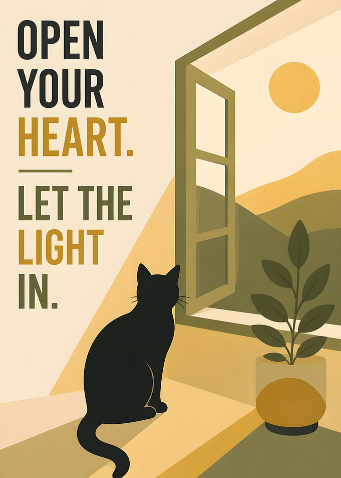 Open Your Heart Inspirational Cat Poster