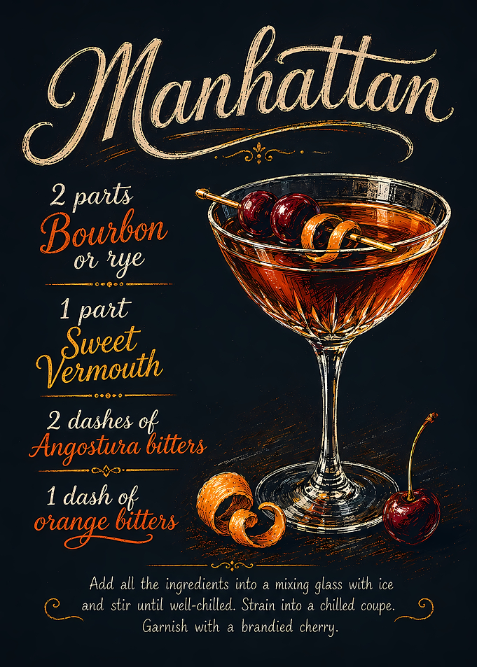 Manhattan Cocktail Recipe Poster