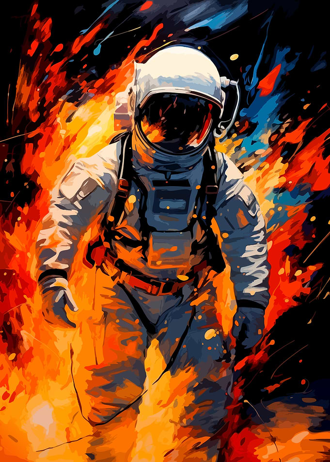 Astronaut Surrounded by Vibrant Cosmic Fire