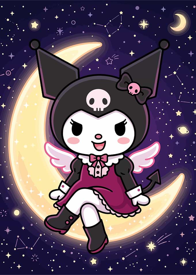 Kuromi Sitting on a Crescent Moon