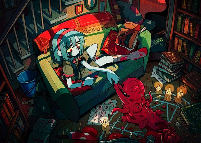 Girl Summoning Red Monster