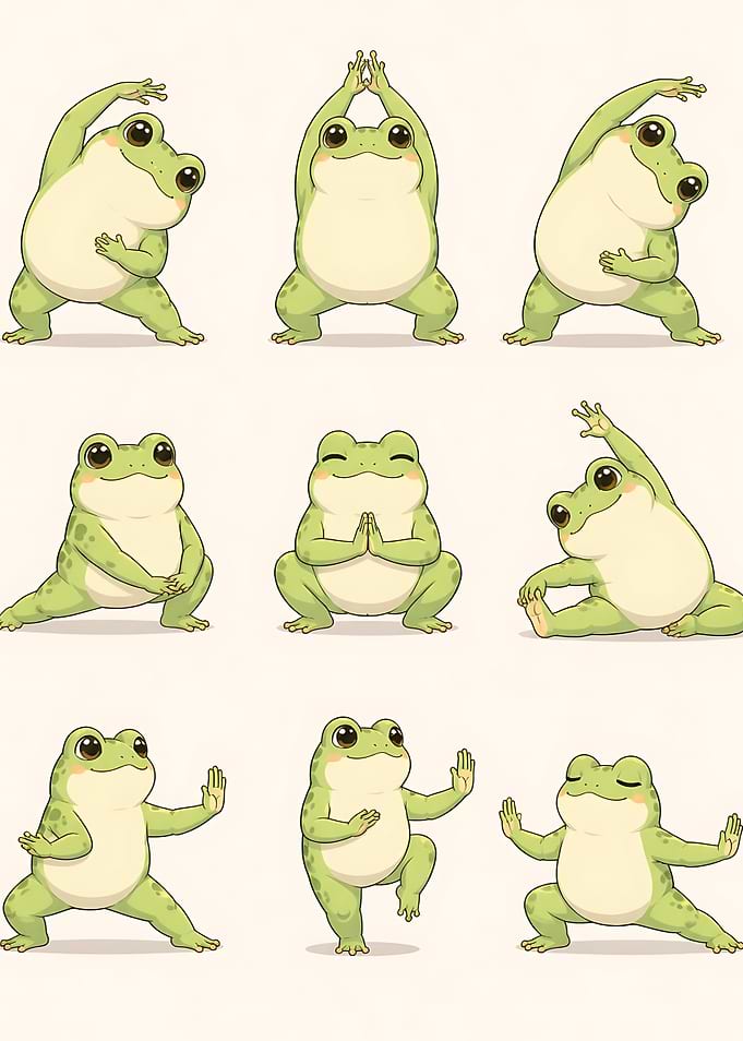 Cute Cartoon Frogs Doing Yoga
