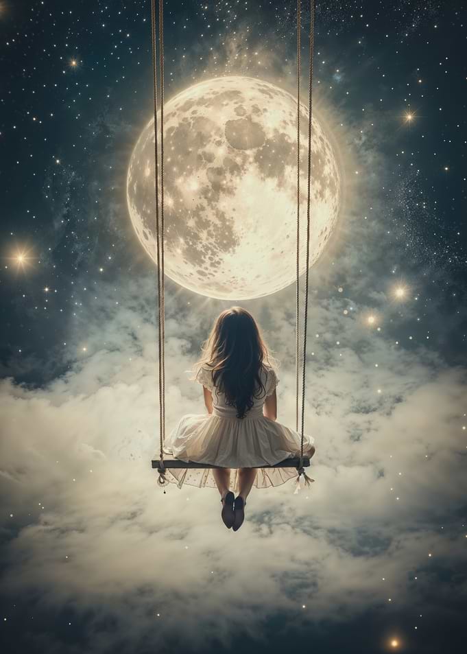 Girl Swinging on the Moon
