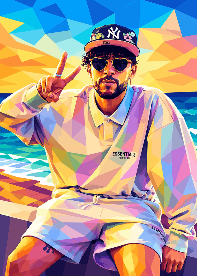 Bad Bunny Low Poly Art Portrait