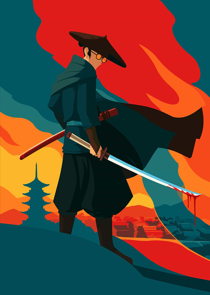 Samurai Warrior with Bloody Katana