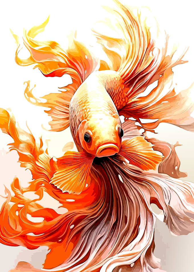 Vibrant Orange Betta Fish Illustration