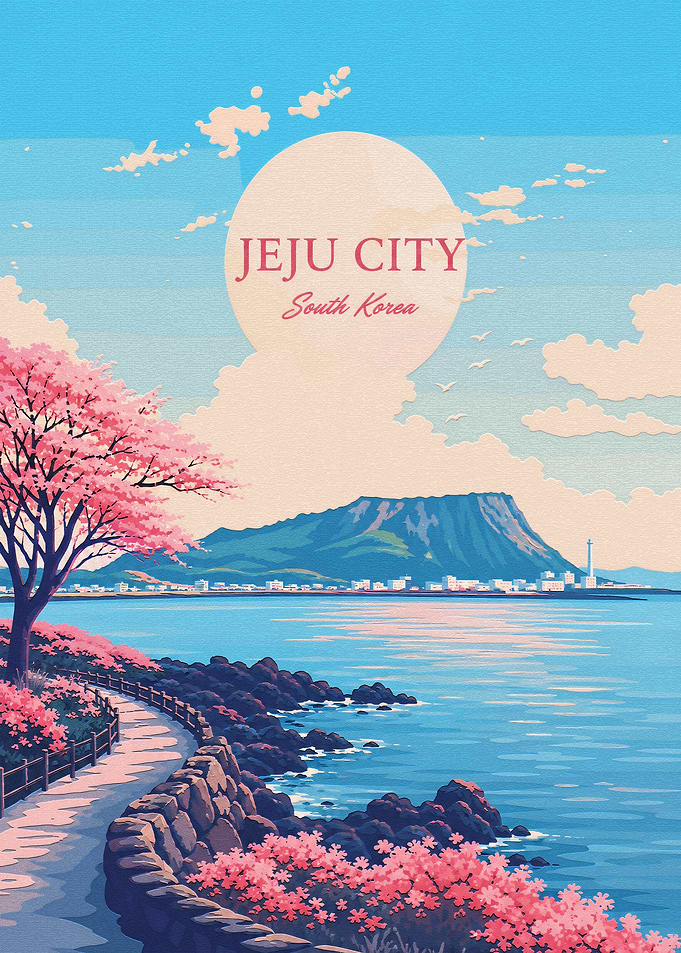 Jeju City South Korea Travel Poster