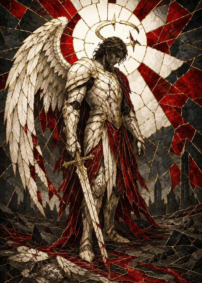 Stained Glass Fallen Angel Warrior