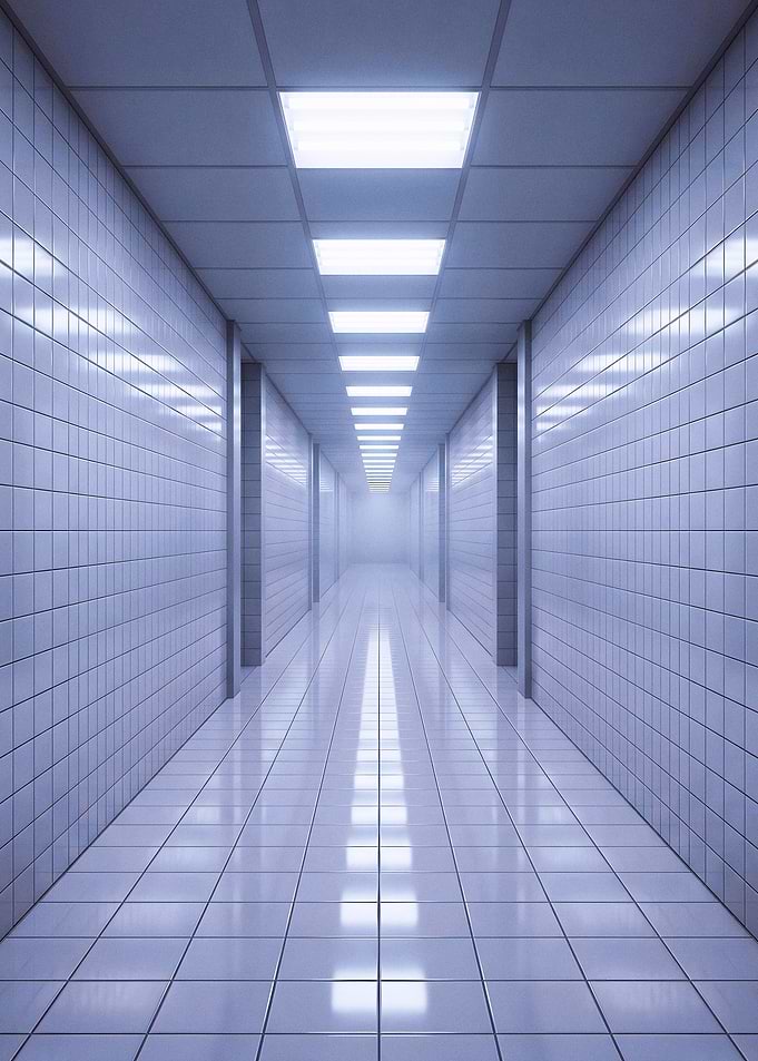 Empty Tiled Hospital Corridor
