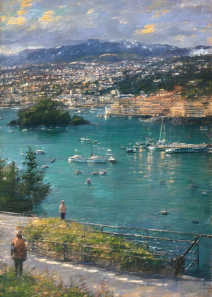Coastal Harbor View Oil Painting