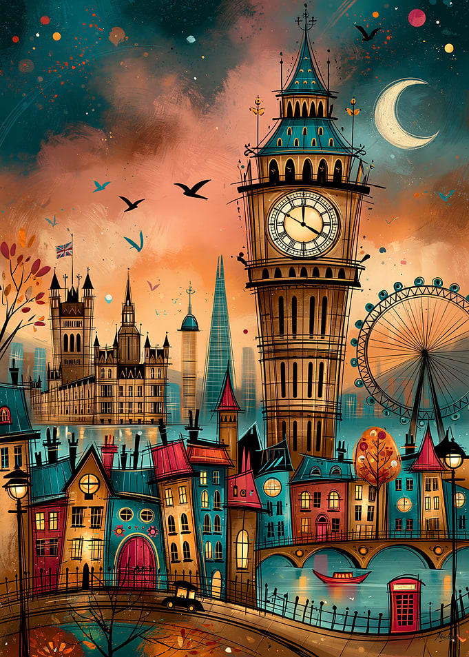 London Big Ben Whimsical Cityscape