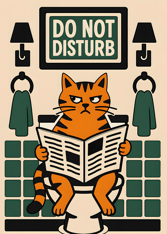 Funny Cat Reading on Toilet Poster