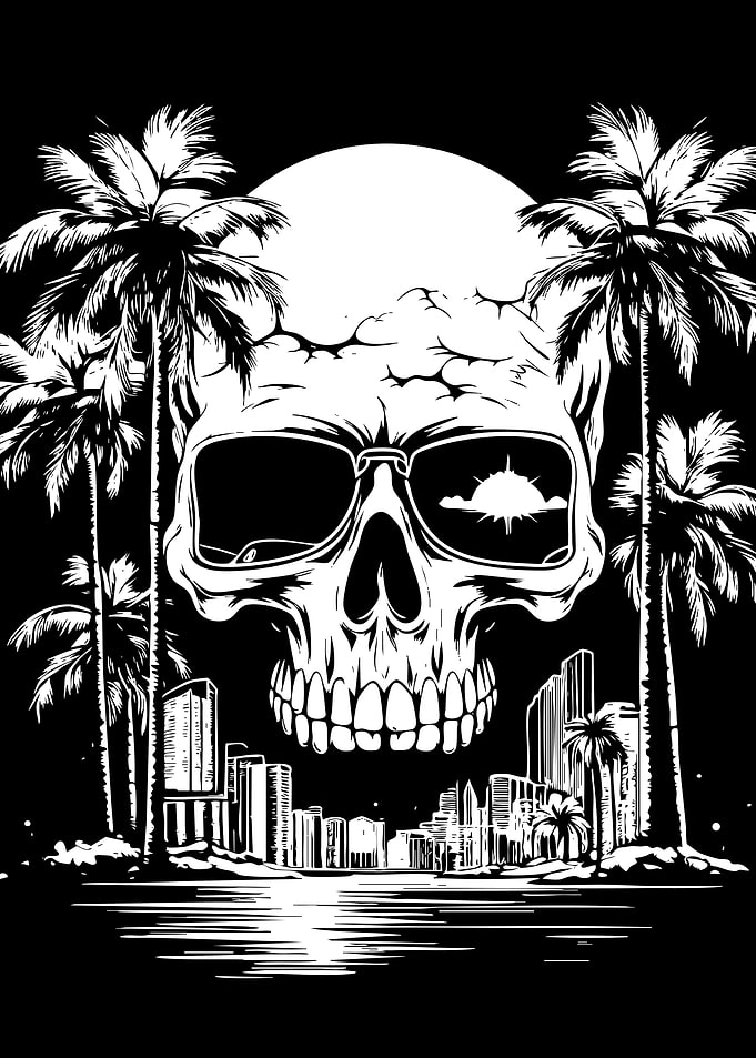 Tropical City Skull Graphic