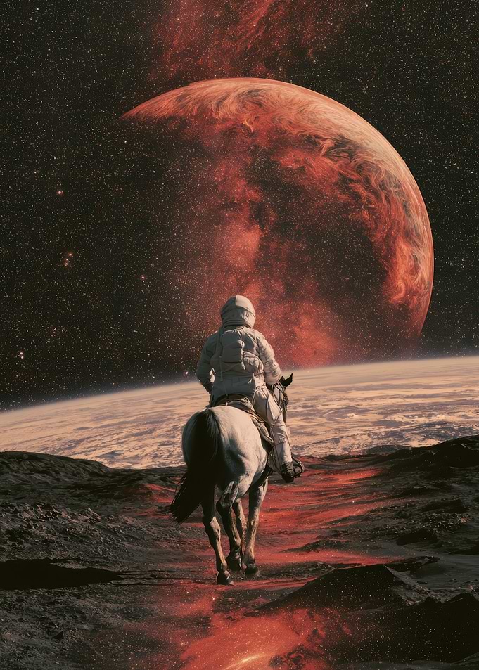 Astronaut Riding Horse on Alien Planet