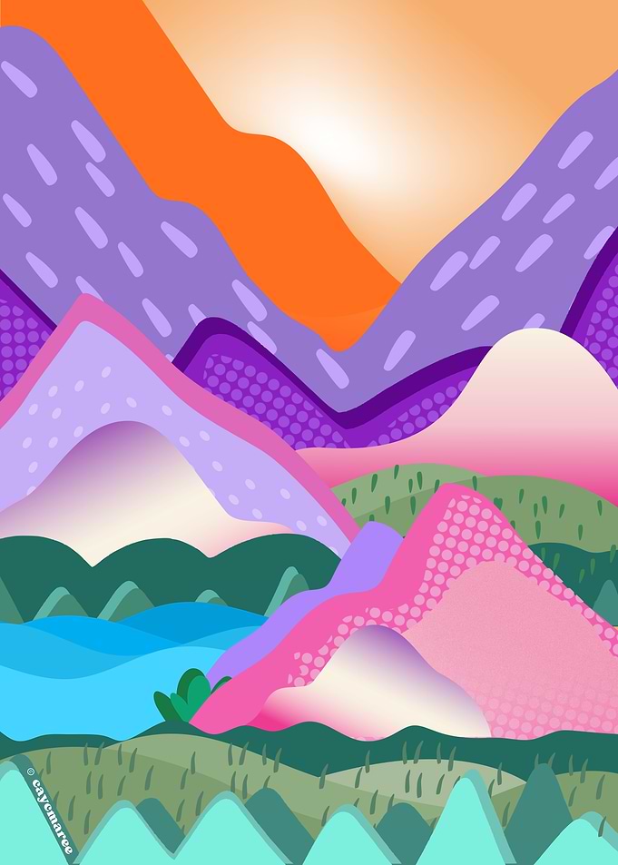 Colorful Abstract Mountain Landscape Illustration