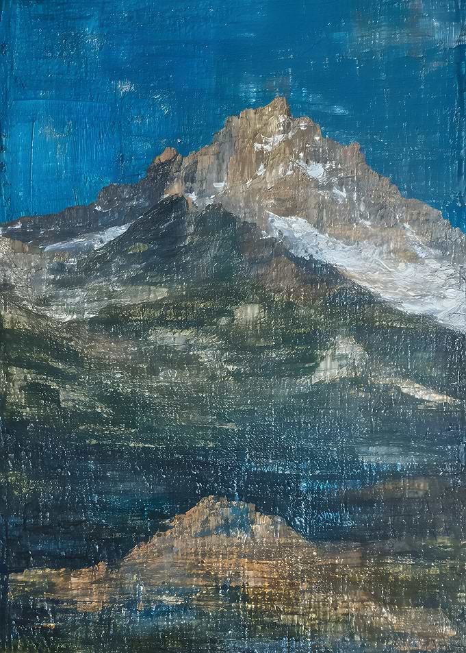 Textured Oil Painting of Mountain Peak