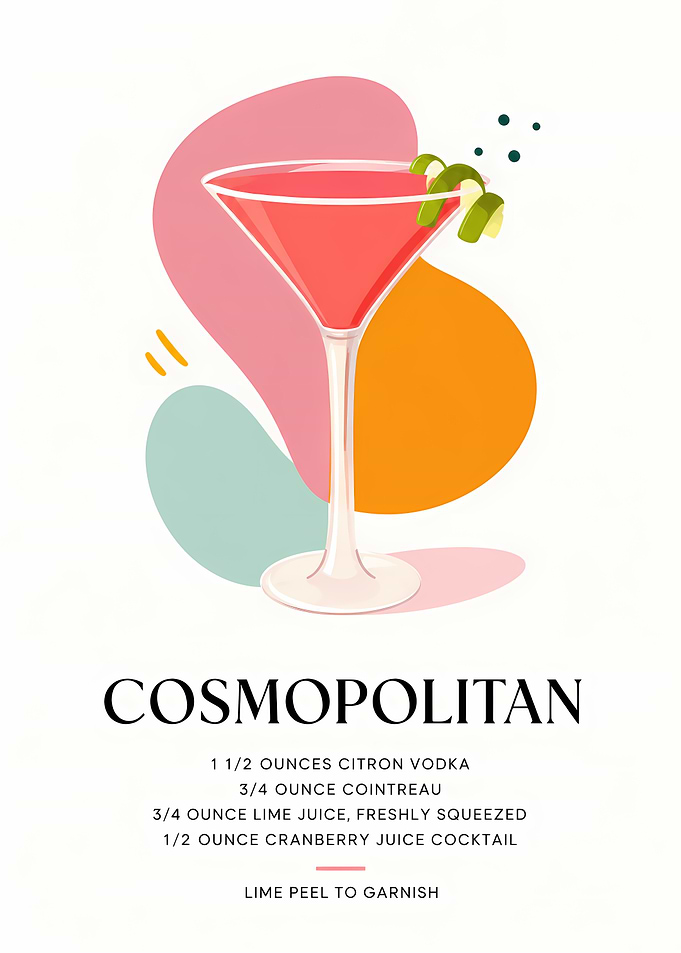 Cosmopolitan Cocktail Recipe Art Print