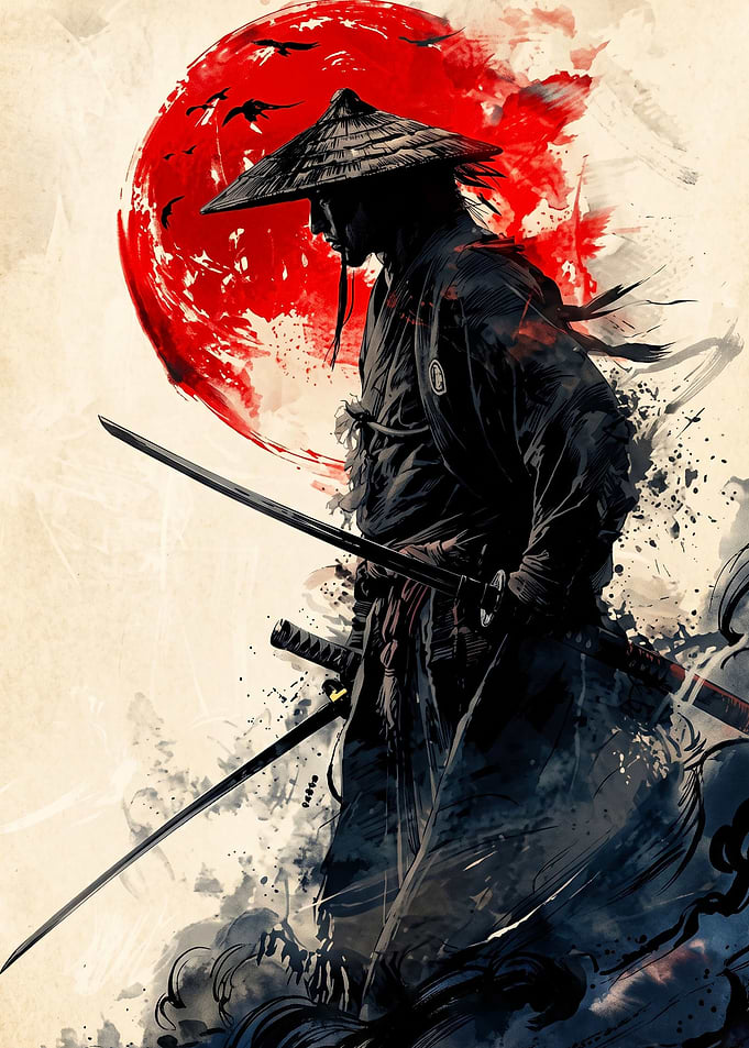 Samurai Warrior with Red Sun