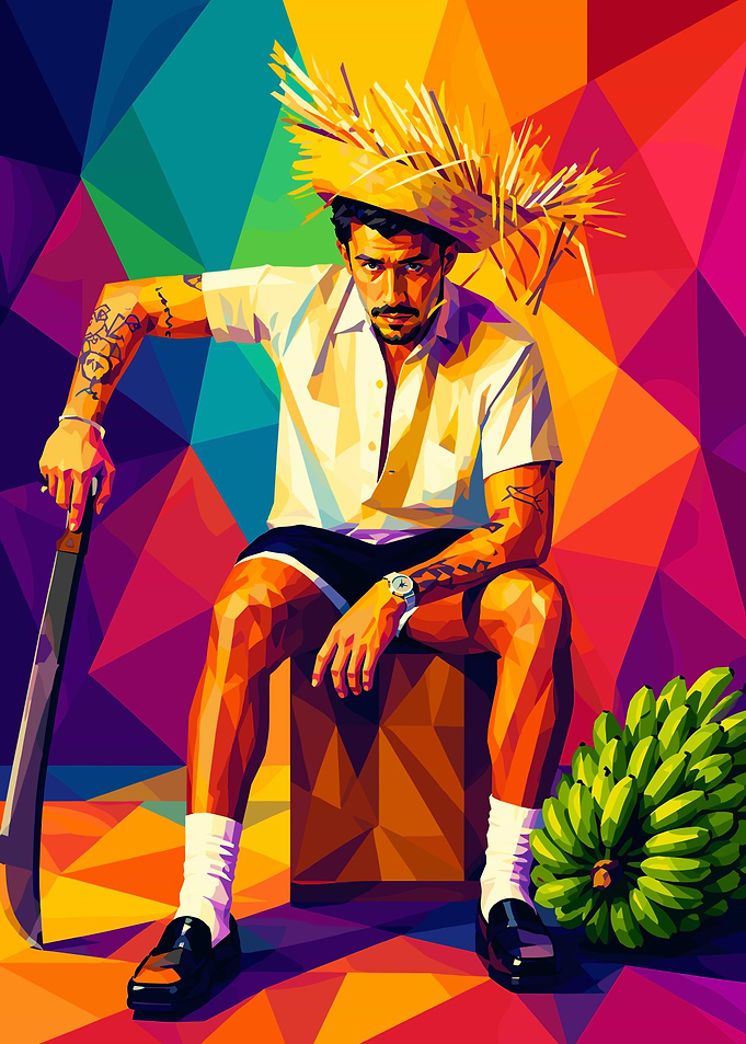 Bad Bunny Colorful Low Poly Man with Machete