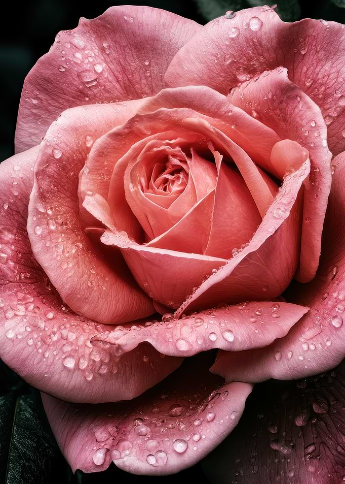 Dew-Covered Pink Rose Close-Up