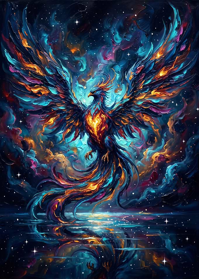 Cosmic Phoenix Rising Over Water
