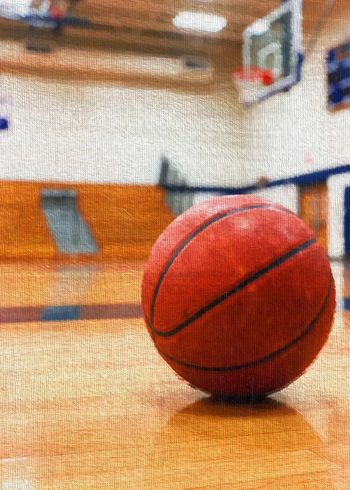 Basketball on Indoor Court Floor