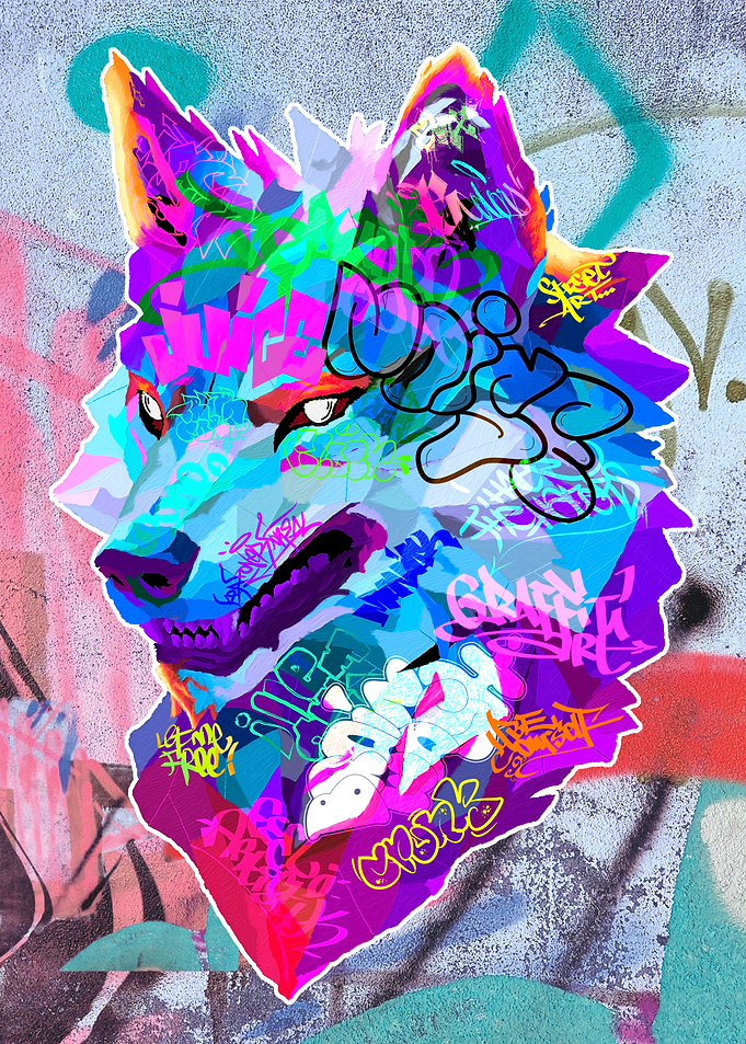 Vibrant Graffiti Style Wolf Portrait