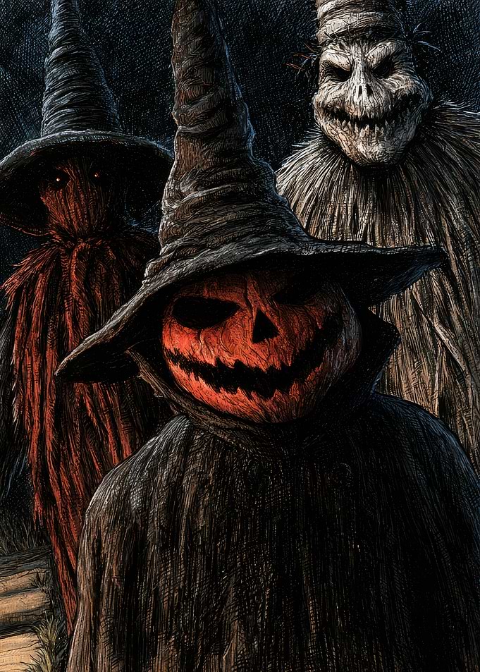 Spooky Halloween Pumpkin Head Trio