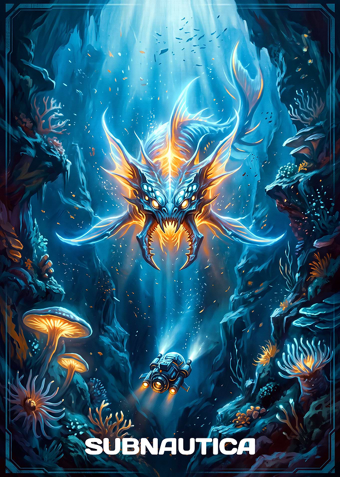 Subnautica Underwater Creature Encounter Poster