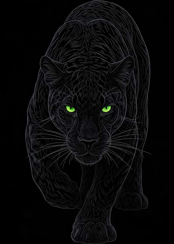 Stalking Black Panther with Glowing Eyes
