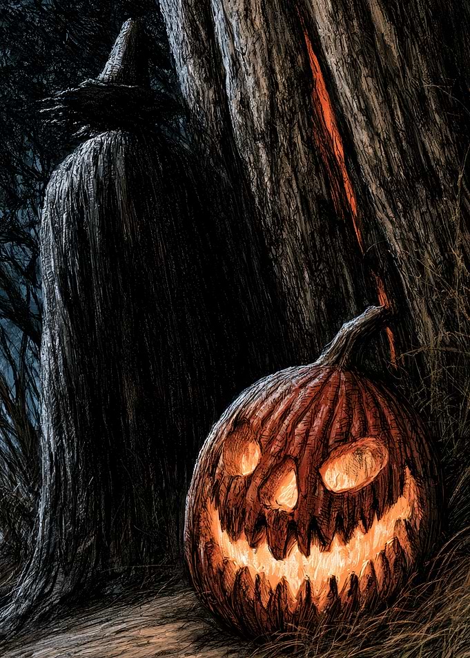 Spooky Jack-o'-lantern by Dark Tree