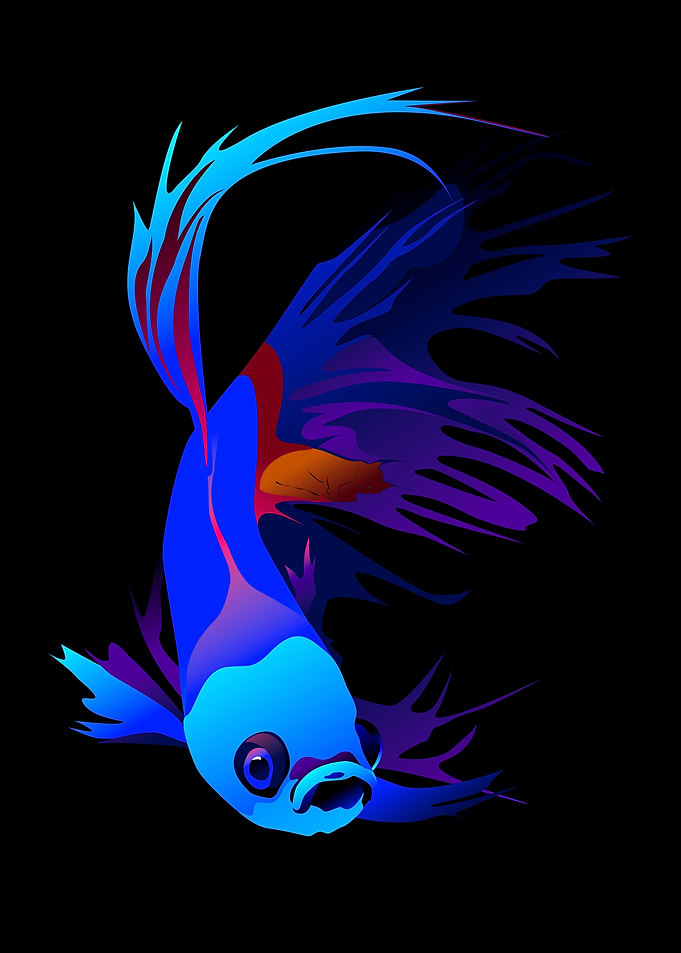 Geometric Betta Fish Portrait - Cyberpunk Neon Variant