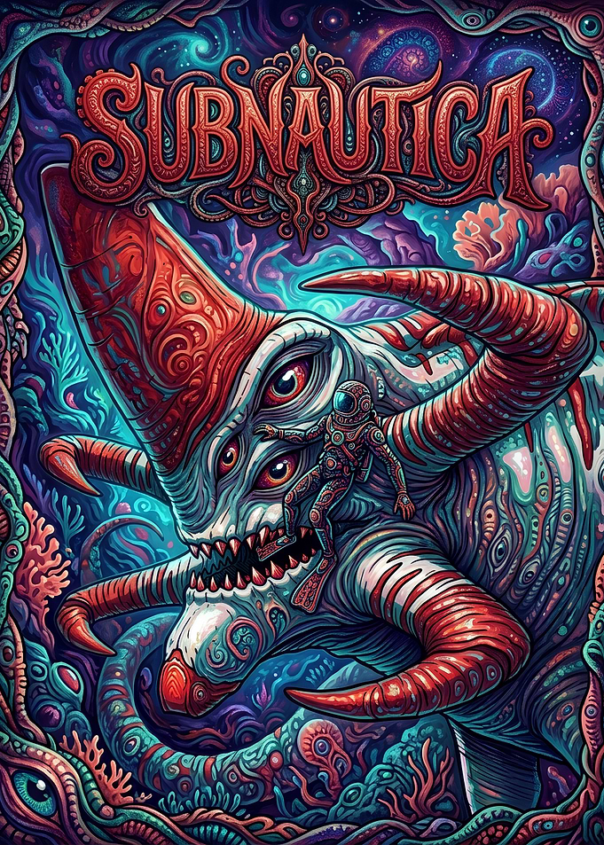 Subnautica Psychedelic Underwater Creature Poster