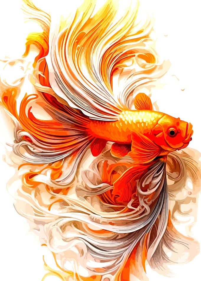 Vibrant Golden Betta Fish Illustration