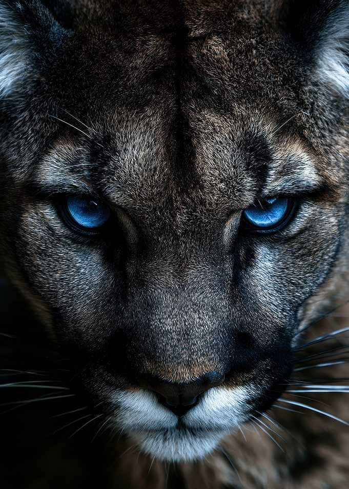 Intense Cougar Portrait with Blue Eyes
