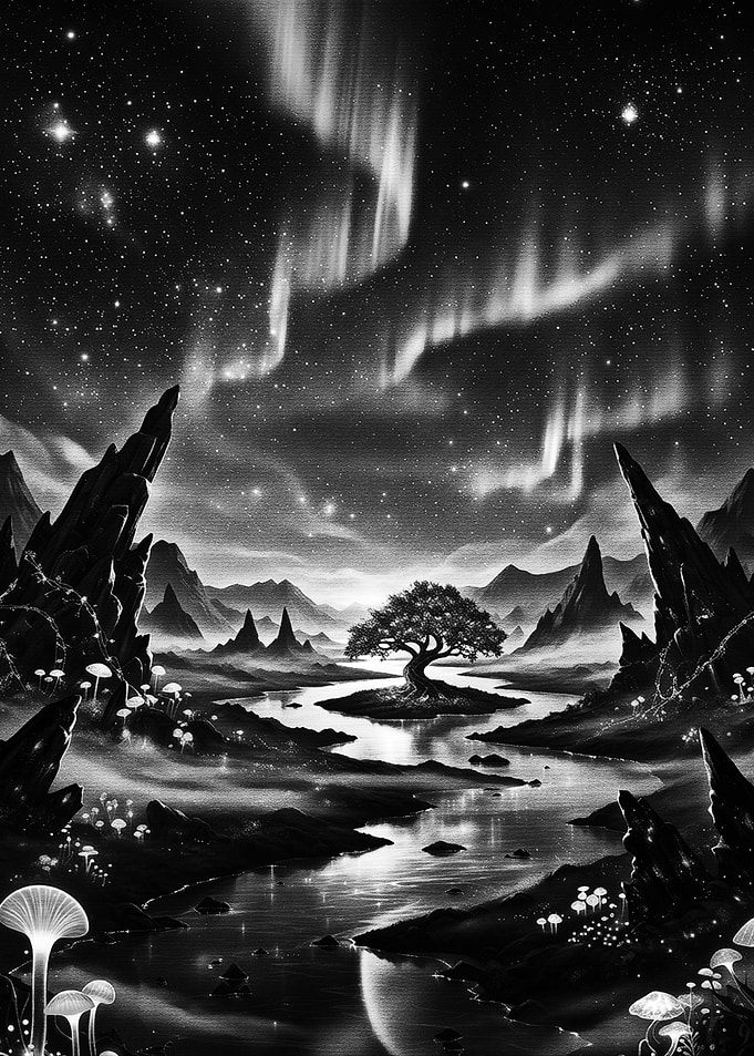 Black and White Fantasy Landscape