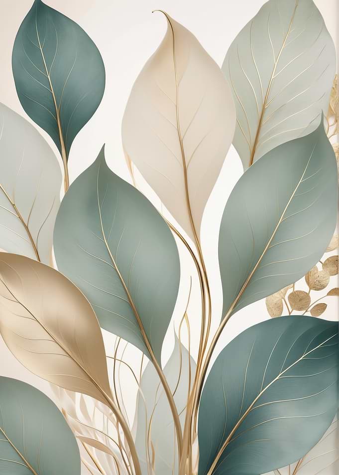 Elegant Gold and Teal Leaf Art