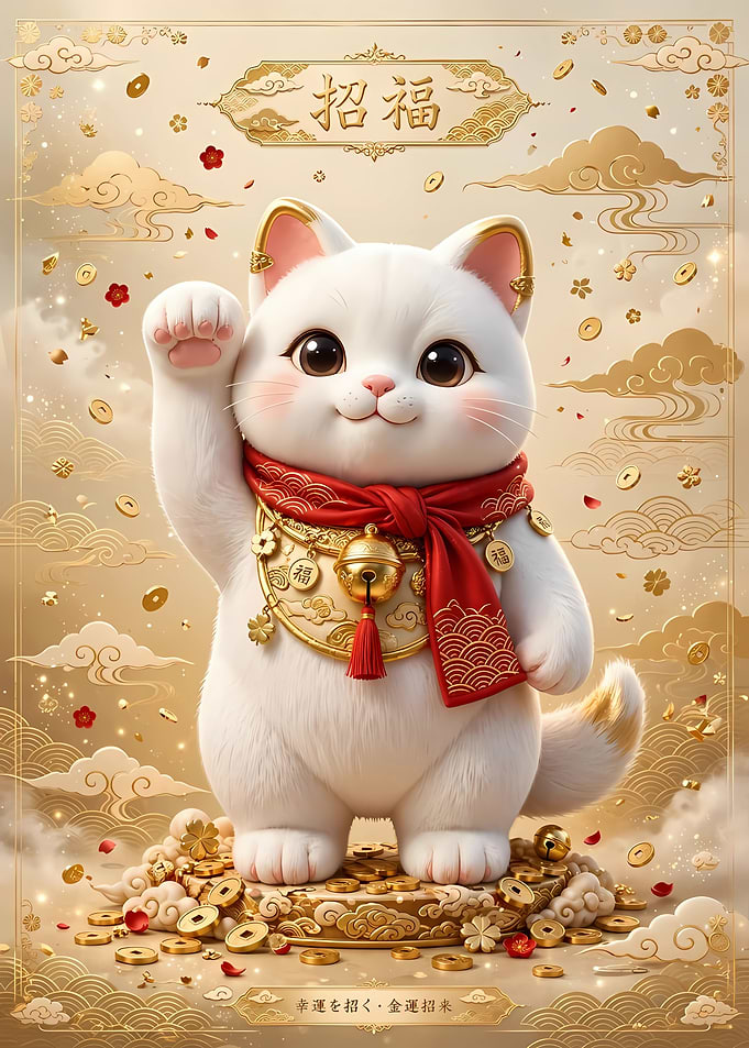 Cute Lucky Cat Fortune Illustration