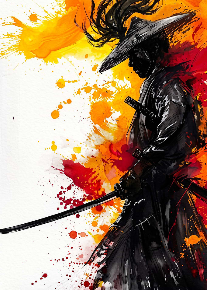 Watercolor Samurai Warrior with Katana