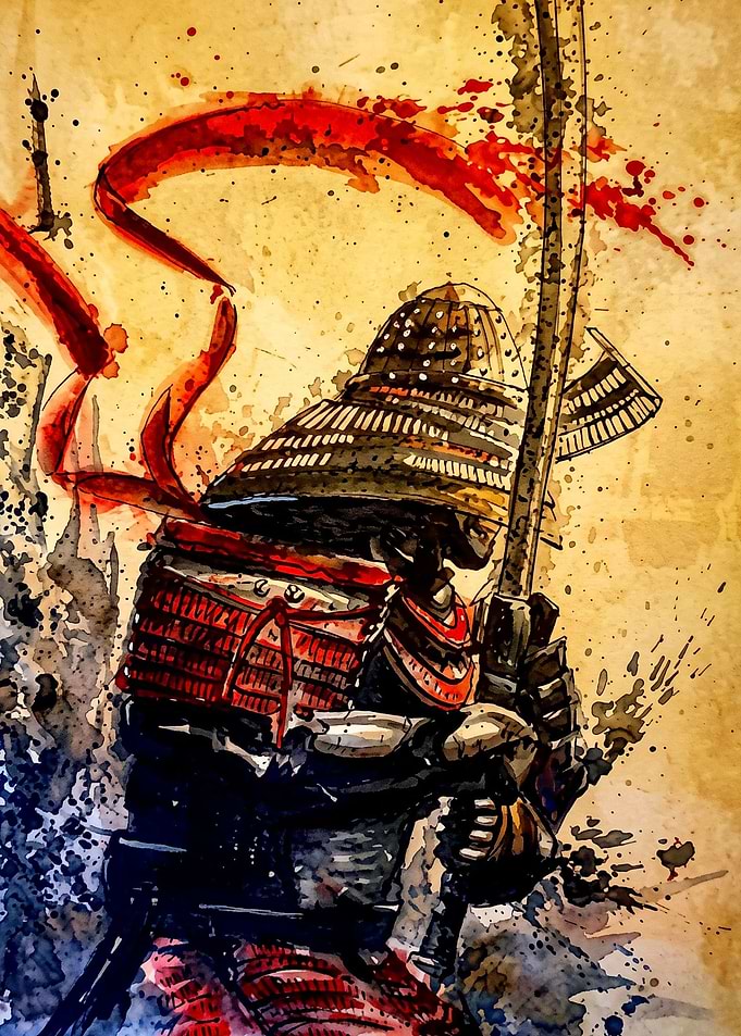 Watercolor Samurai Warrior with Katana