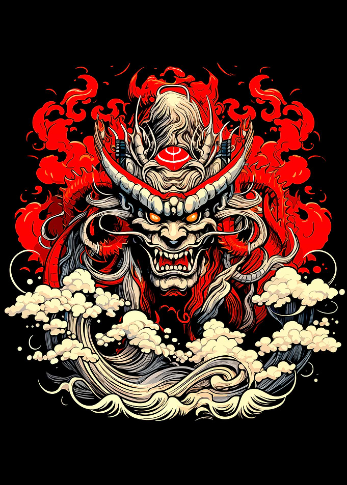 Fierce Oni Demon Dragon Illustration