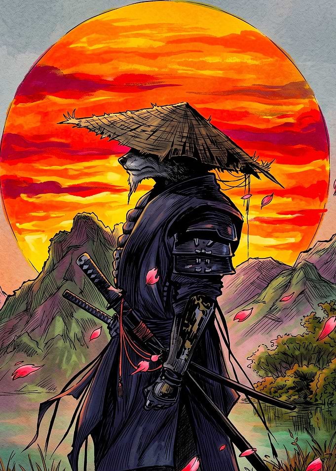 Wolf Samurai at Sunset