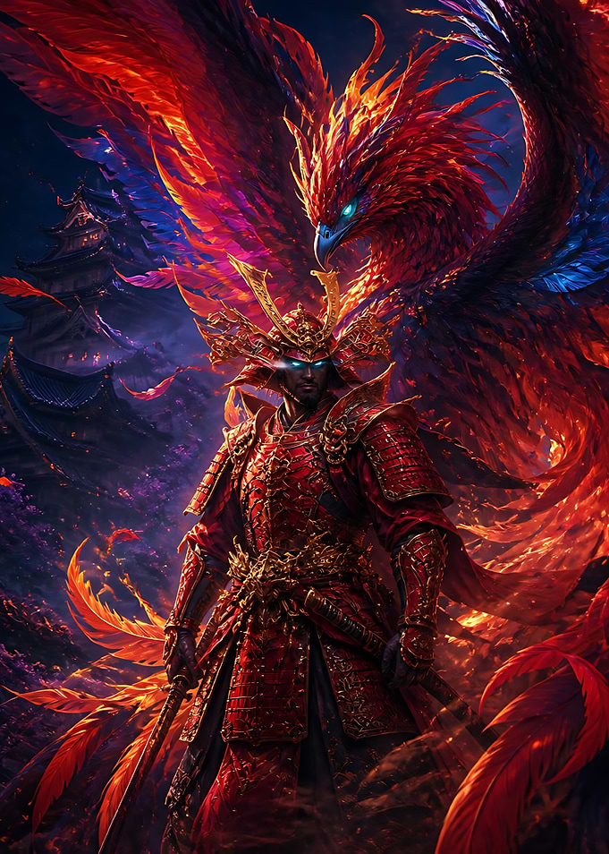 Samurai Warrior with Fiery Phoenix
