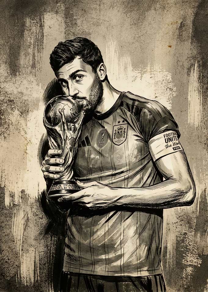 Spanish Footballer Kissing World Cup Trophy