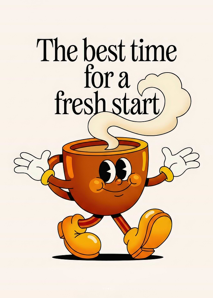 Retro Coffee Cup Fresh Start Illustration