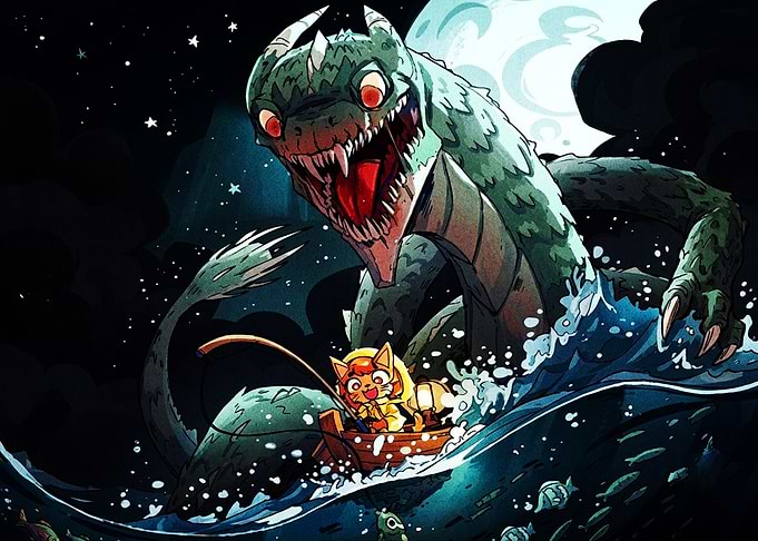 Cat Fishing Near Sea Monster